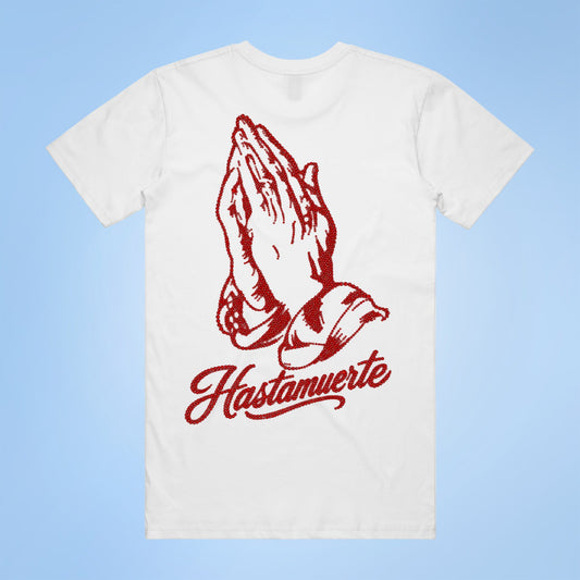 RED HM Praying Hands Rhinestone Tee F/B