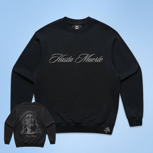 Jesus Rhinestone Crewneck F/B